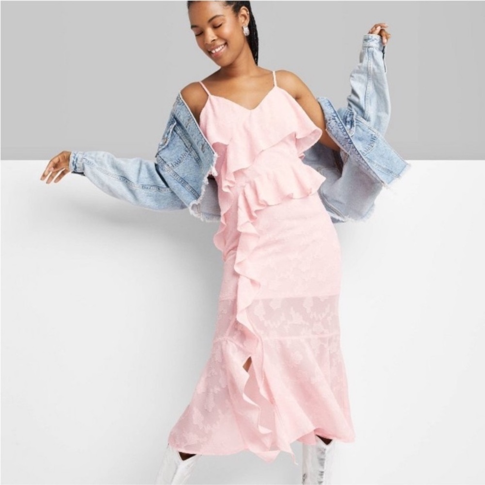 Pink Ruffled Formal Midi Dress - Picture 5 of 8